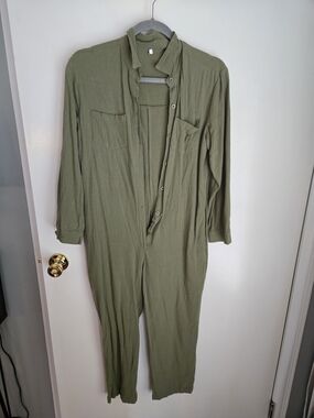 Utility Olive Long-Sleeve Jumpsuit